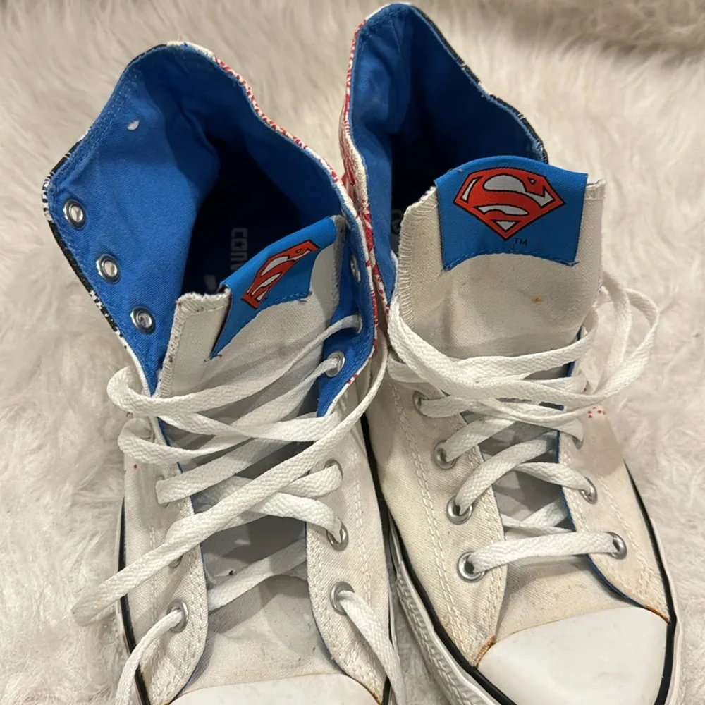 Converse White High-Top Sneakers with Blue & Red Superman Accent